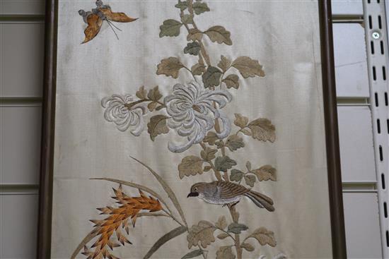 A pair of Chinese silkwork panels 107 x 29cm